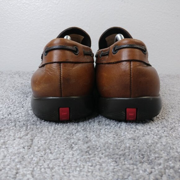 Prada Driving Shoes Mens Size 11.5 Loafers Slip On Brown Leather Designer - Picture 6 of 12